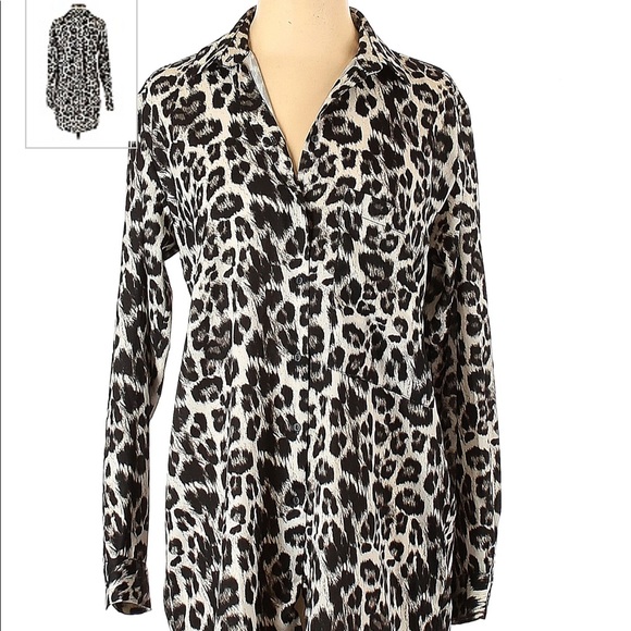 LIKE NEW Zara Animal Print Black & White Shirt Long Sleeve button down formal - Picture 3 of 6